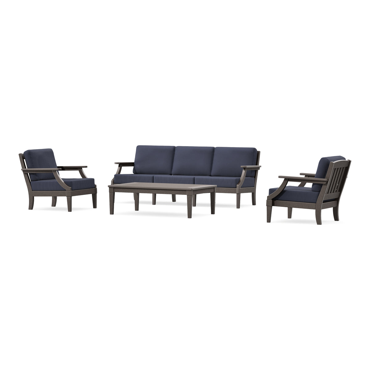 POLYWOOD PW Designer Series Estate 4-Piece Lounge Sofa Set in Vintage Coffee / Navy Linen