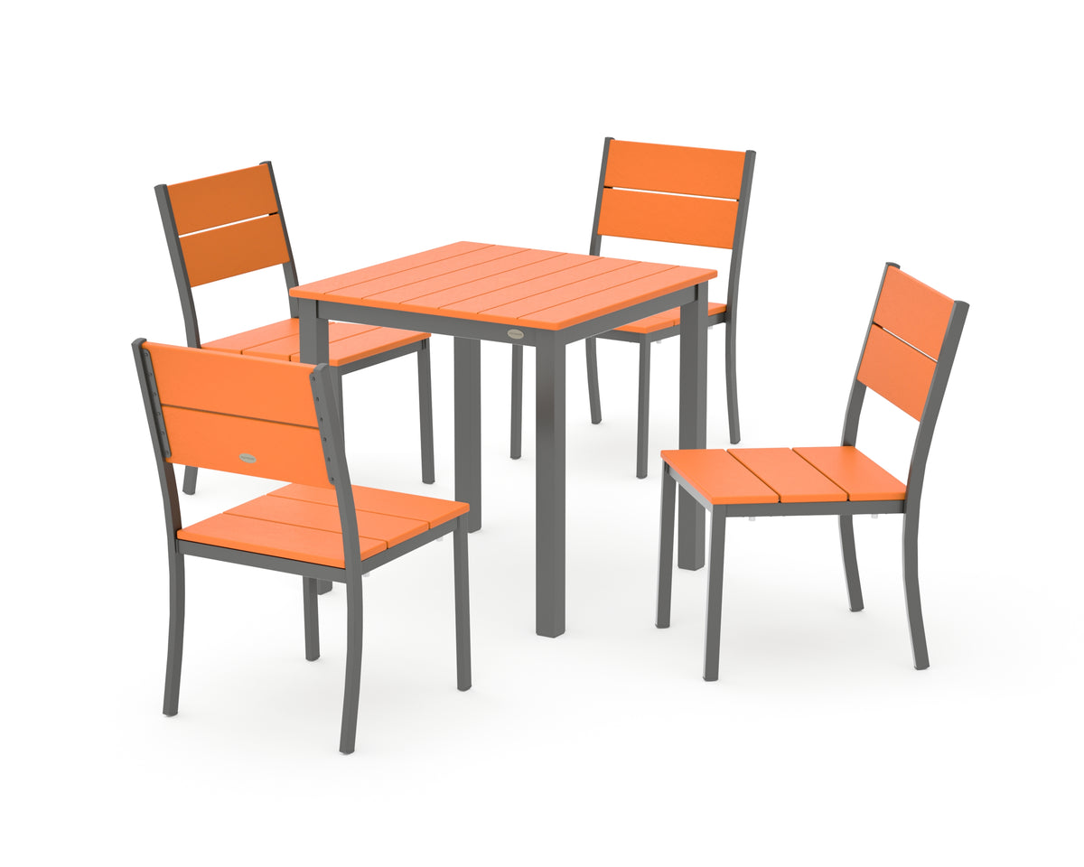 POLYWOOD Main Street 5-Piece Square Dining Set- Small in Charcoal / Tangerine