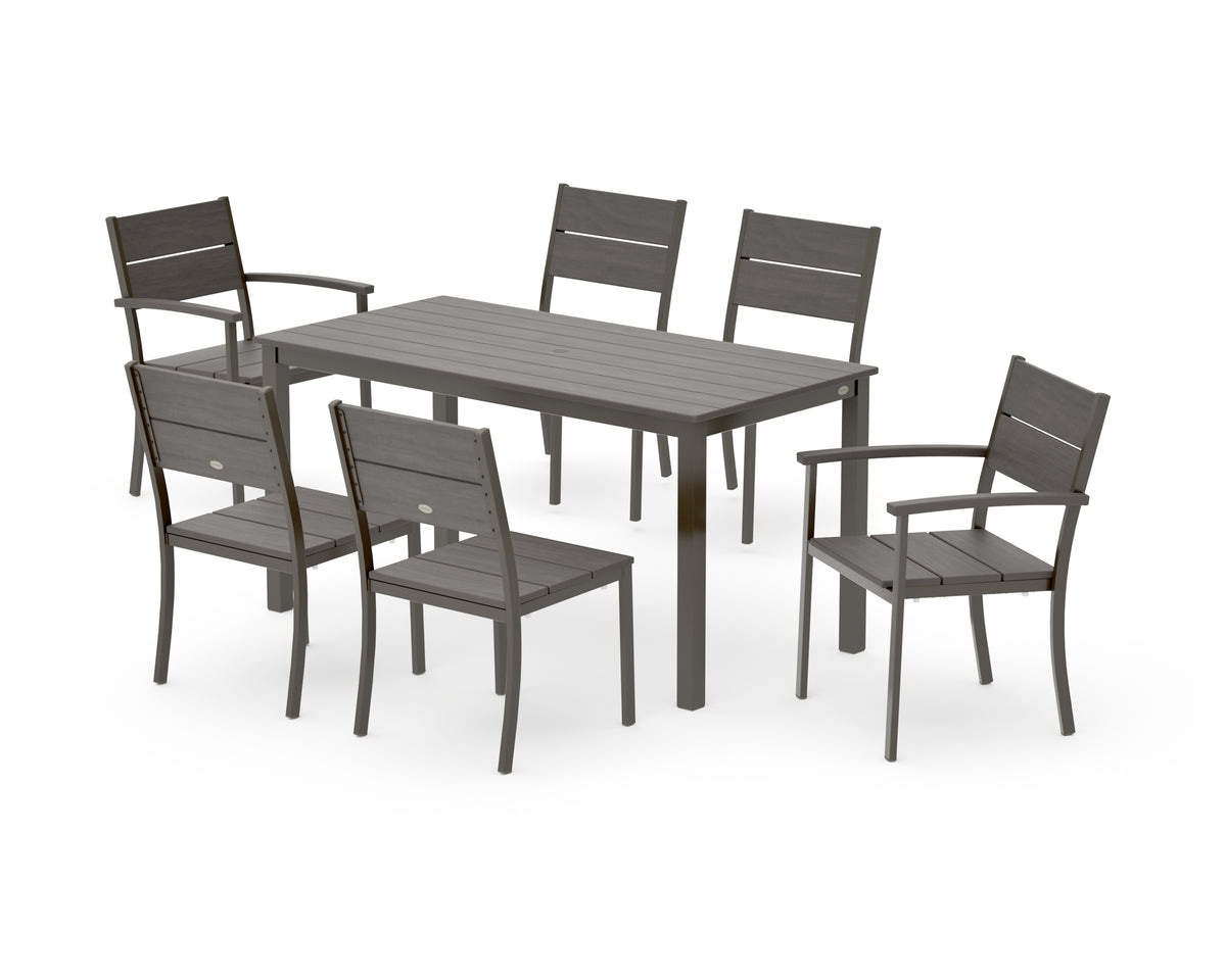 POLYWOOD Main Street 7-Piece Dining Set with Main Street 30 x 60 Dining Table in Bronze / Driftwood