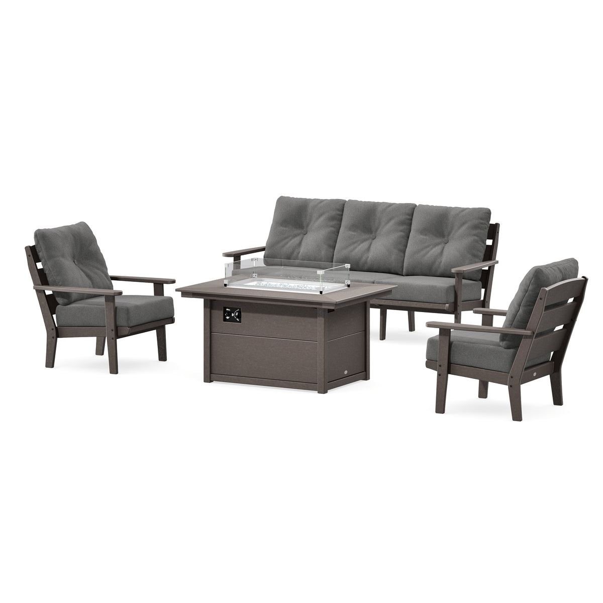 POLYWOOD Lakeside Deep Seating Fire Pit Table Set in Vintage Coffee