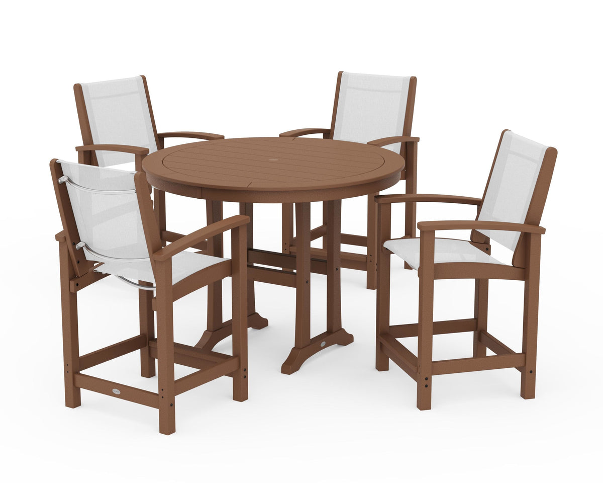 POLYWOOD Coastal 5-Piece Counter Set in Teak / White