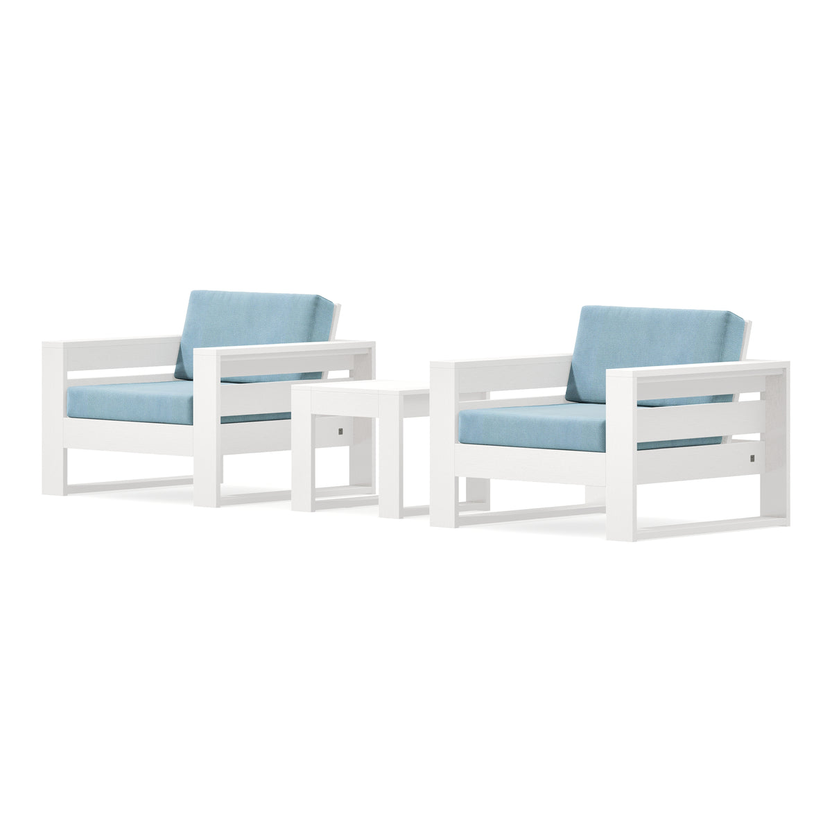 POLYWOOD PW Designer Series Latitude 3-Piece Lounge Chair Set in Vintage White / Lattice Sky Blue