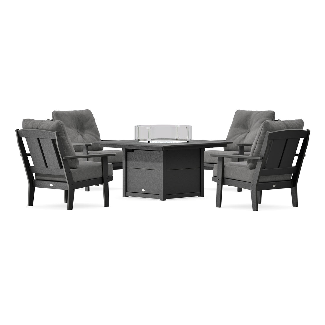 POLYWOOD Mission 5-Piece Deep Seating Set with Fire Pit Table in Black