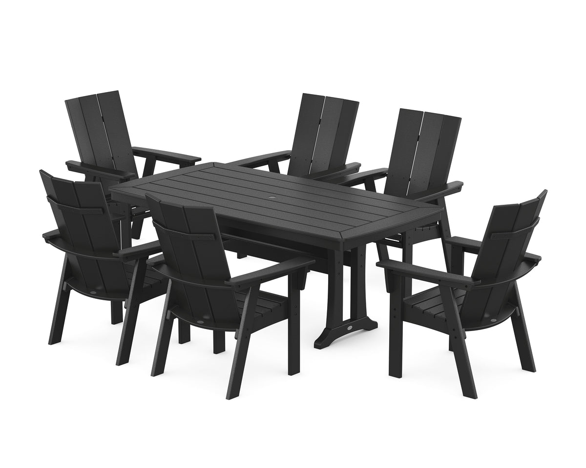 POLYWOOD Modern Curveback Adirondack 7-Piece Dining Set with Trestle Legs in Black