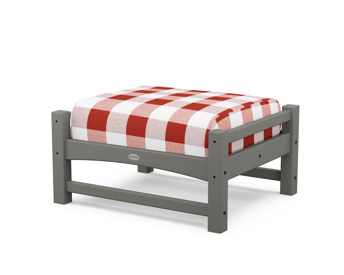 POLYWOOD Club Ottoman in Slate Grey / Buffalo Plaid Crimson