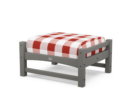 POLYWOOD Club Ottoman in Slate Grey / Buffalo Plaid Crimson