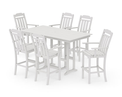POLYWOOD Cottage Arm Chair 7-Piece Farmhouse Bar Set in Vintage White