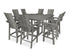POLYWOOD Modern Curveback Adirondack 9-Piece Farmhouse Trestle Bar Set in Slate Grey