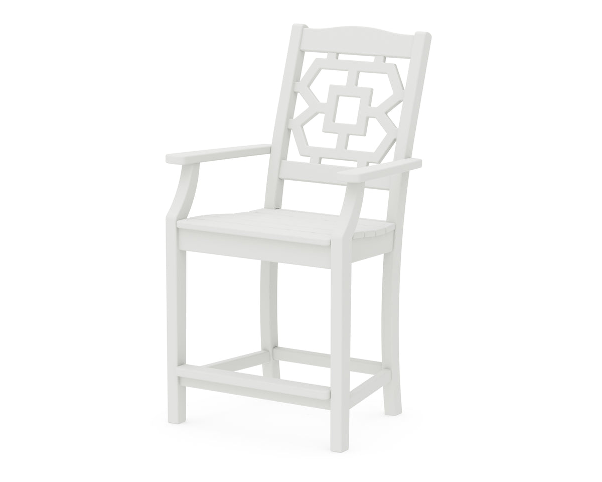 POLYWOOD Chinoiserie Counter Arm Chair in Vintage White