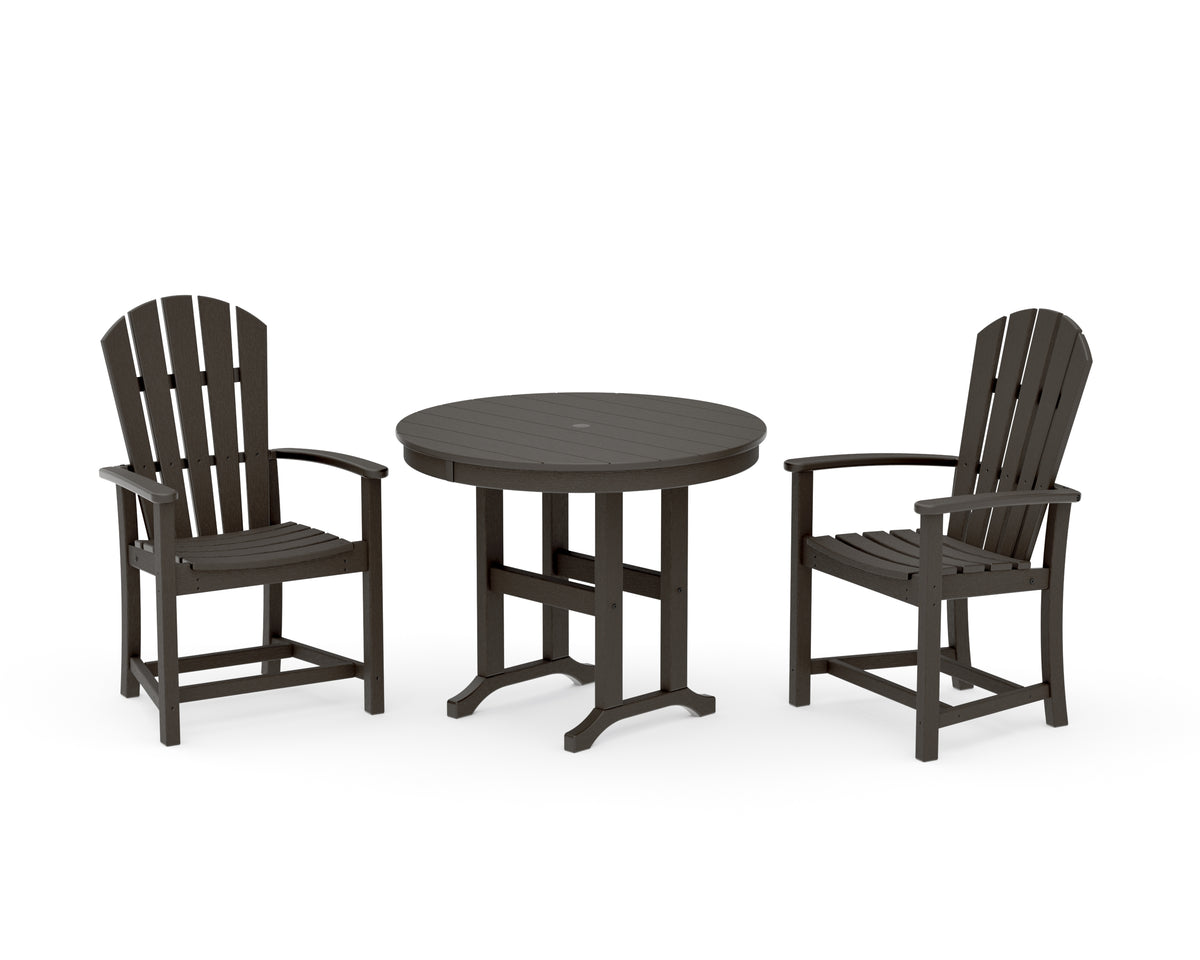 POLYWOOD Palm Coast 3-Piece Round Farmhouse Dining Set in Vintage Coffee