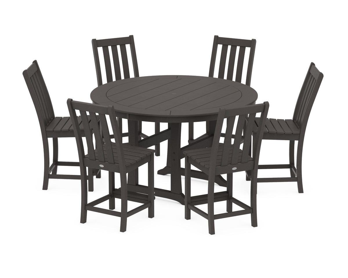 POLYWOOD Vineyard 7-Piece Side Chair Round Counter Set in Vintage Coffee