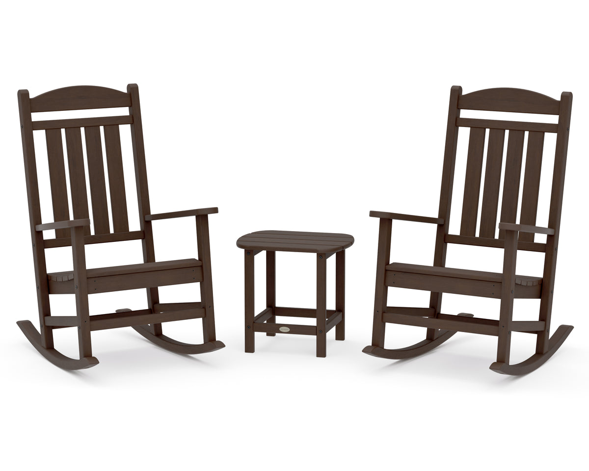 POLYWOOD Presidential 3-Piece Rocking Chair Set with 18" South Beach Side Table in Kona