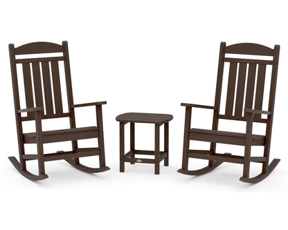 POLYWOOD Presidential 3-Piece Rocking Chair Set with 18" South Beach Side Table in Kona
