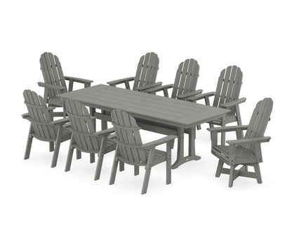 POLYWOOD Vineyard 9-Piece Curveback Adirondack Swivel Farmhouse Dining Set with Trestle Legs in Slate Grey
