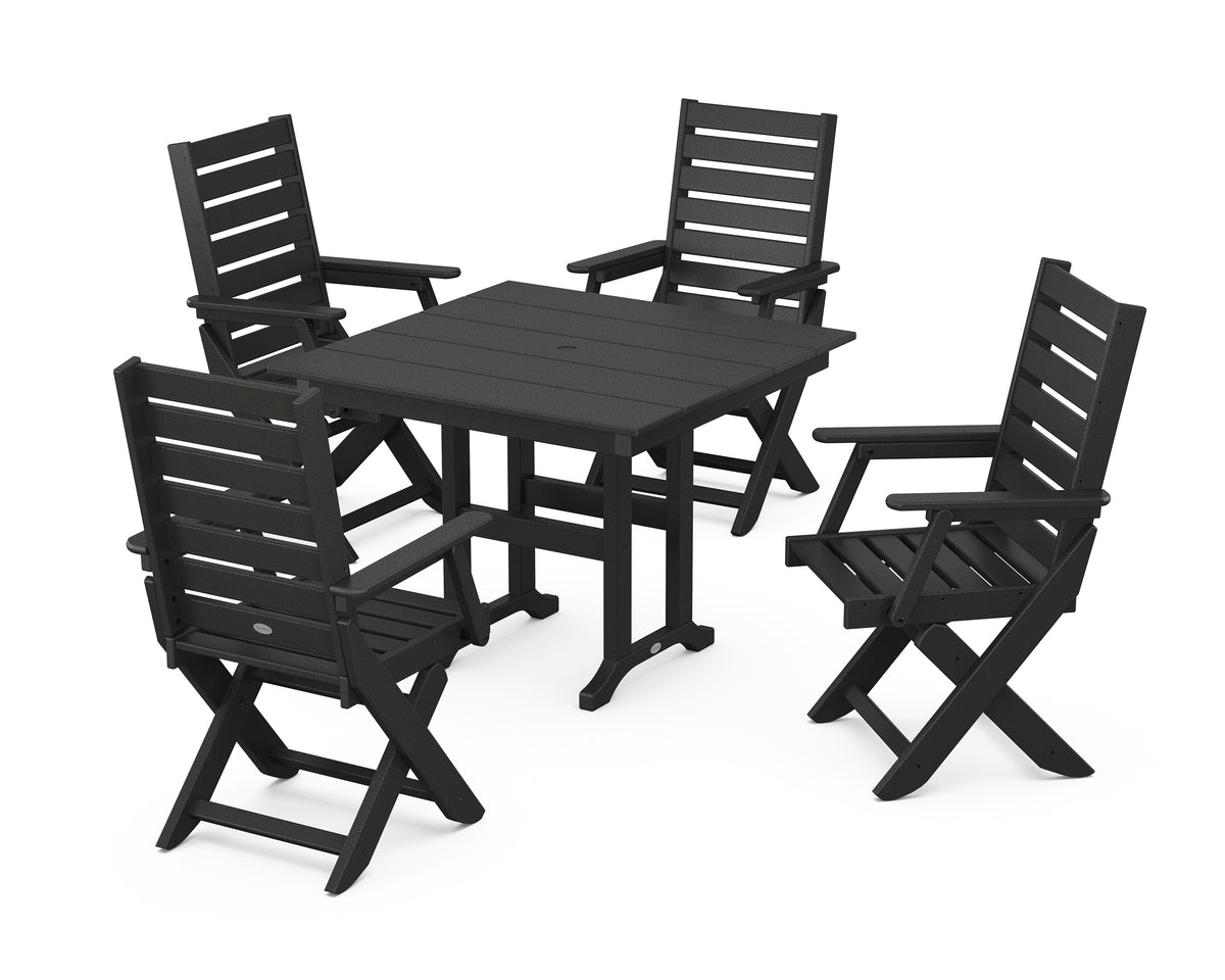 POLYWOOD Captain Folding Chair 5-Piece Farmhouse Dining Set in Black