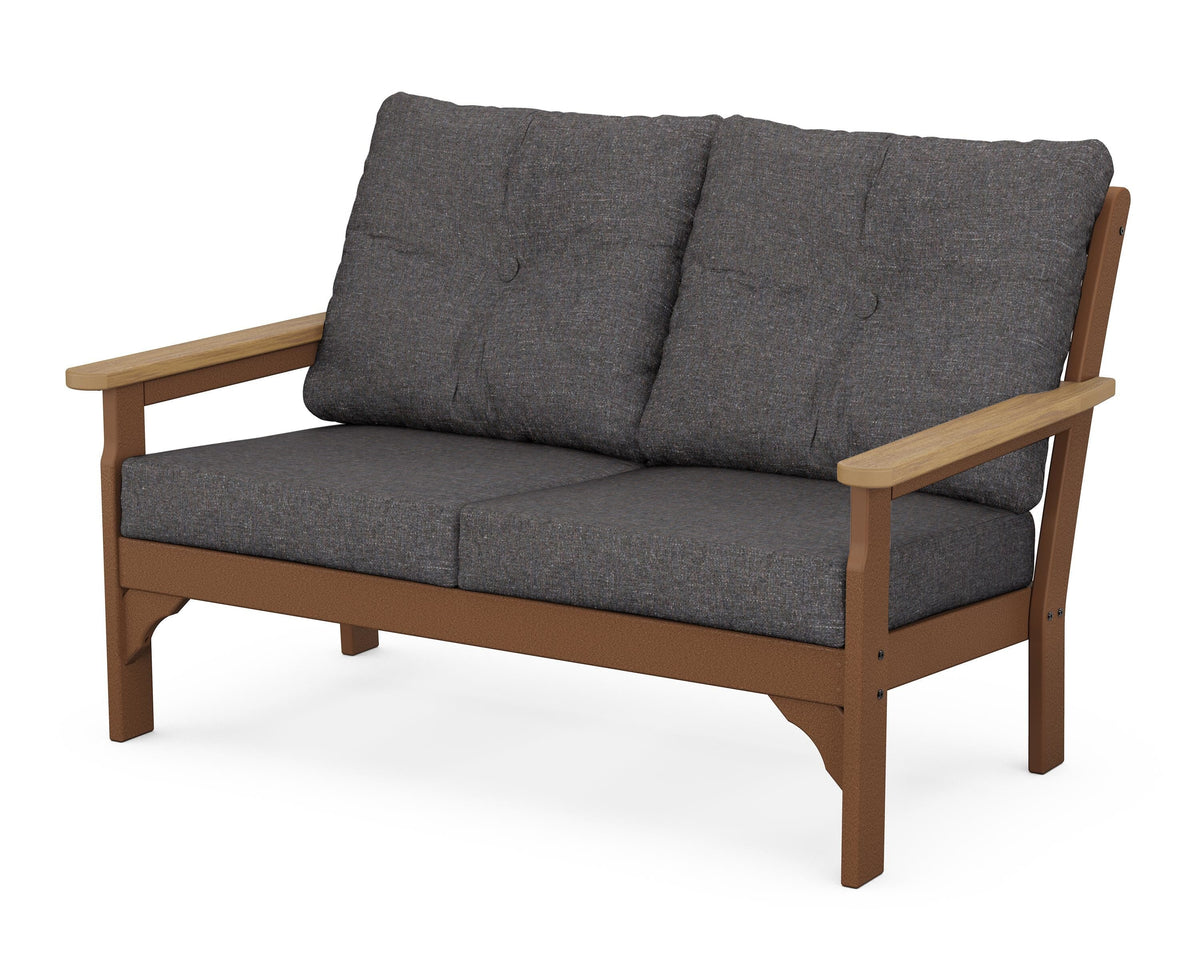 POLYWOOD Vineyard Deep Seating Loveseat in Teak / Natural / Ash Charcoal