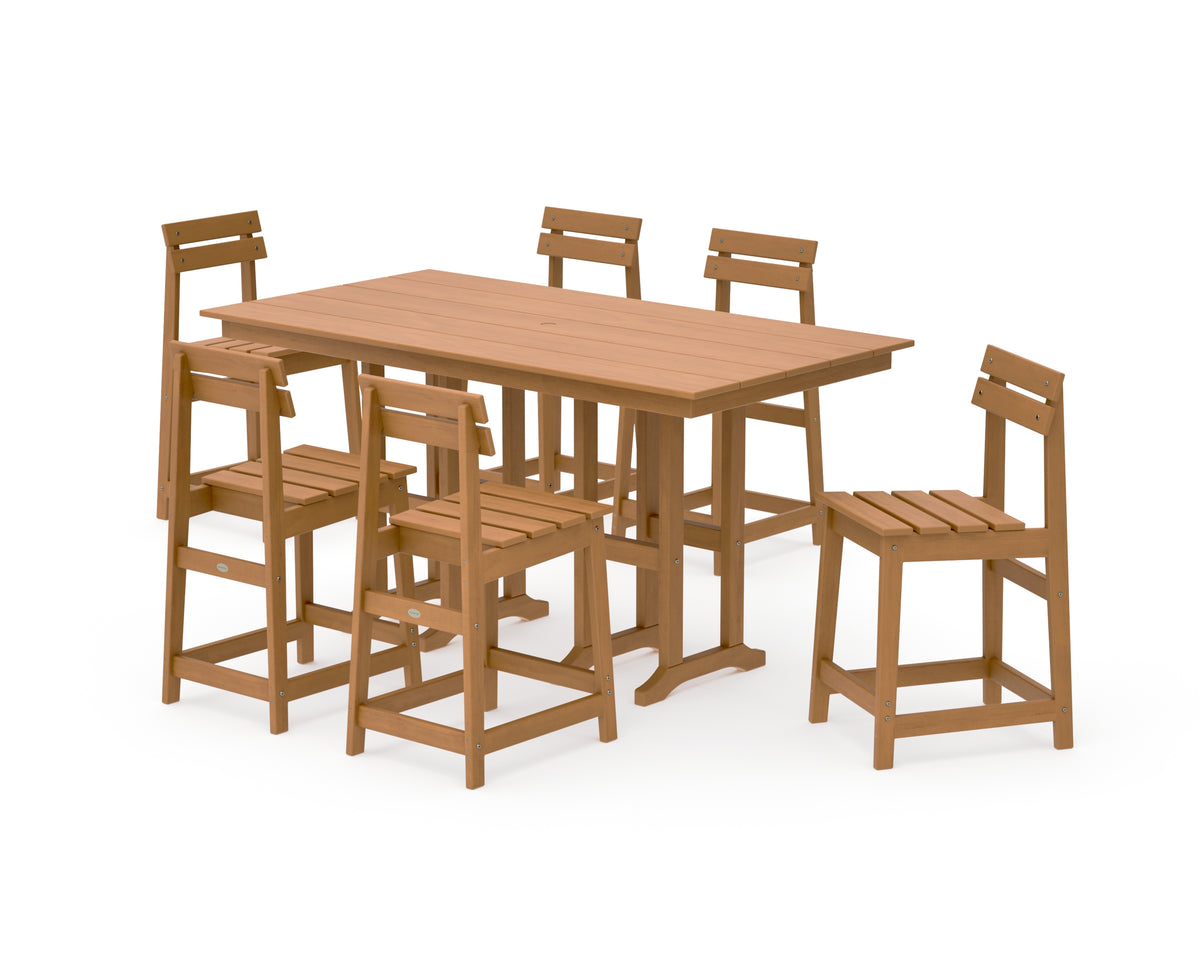 POLYWOOD Modern Studio Plaza Counter Chair 7-Piece Set in Natural