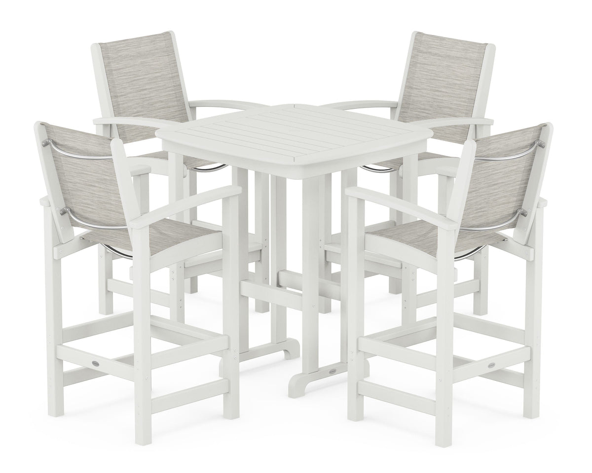 POLYWOOD Coastal 5-Piece Bar Set in Vintage White / Birch