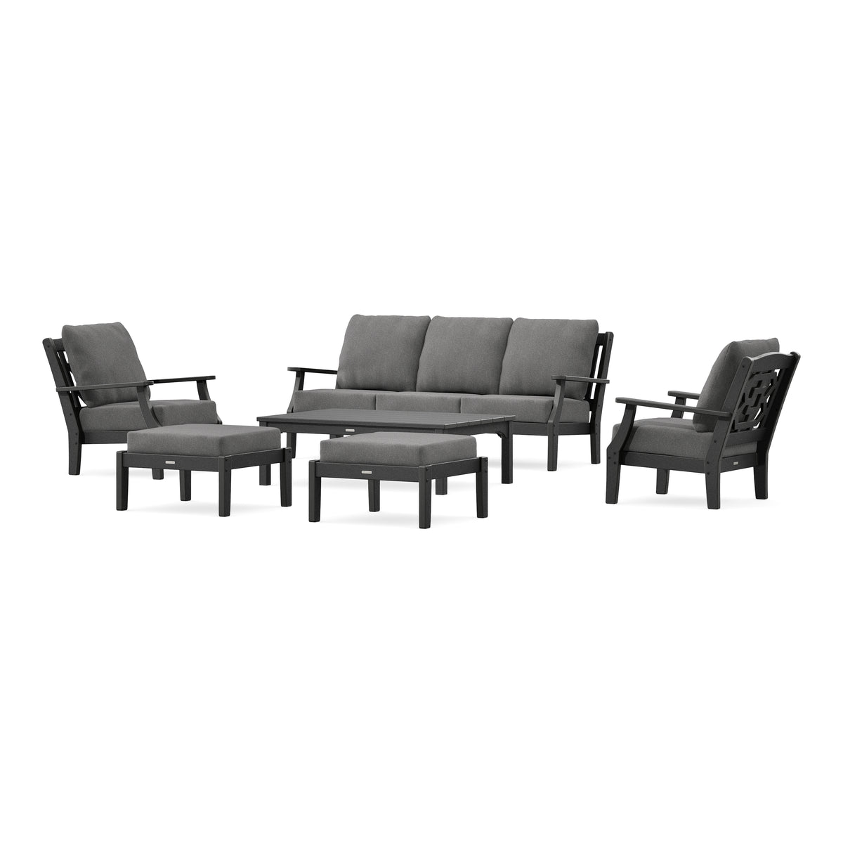 POLYWOOD Chinoiserie 6-Piece Lounge Sofa Set in Black