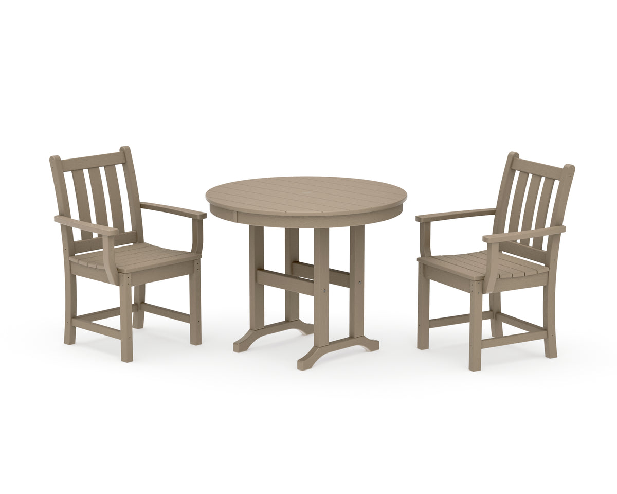 POLYWOOD Traditional Garden 3-Piece Round Dining Set in Vintage Sahara