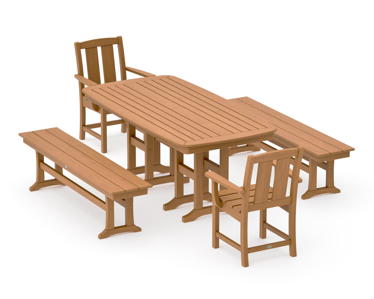 POLYWOOD Mission 5-Piece Dining Set with Benches in Natural