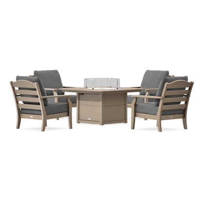 POLYWOOD Savannah 5-Piece Deep Seating Set with Fire Pit Table in Vintage Sahara