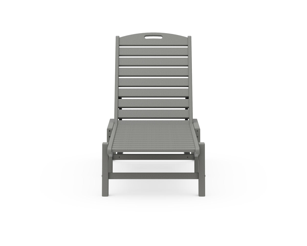 Angled view of the POLYWOOD Nautical Chaise with Wheels in Slate Grey