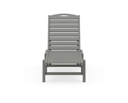 Angled view of the POLYWOOD Nautical Chaise with Wheels in Slate Grey
