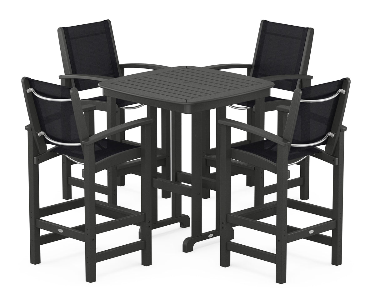 POLYWOOD Coastal 5-Piece Bar Set in Black / Black