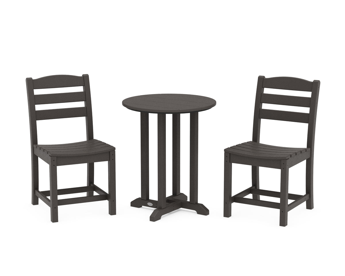 POLYWOOD La Casa Café Side Chair 3-Piece Round Bistro Dining Set in Vintage Coffee