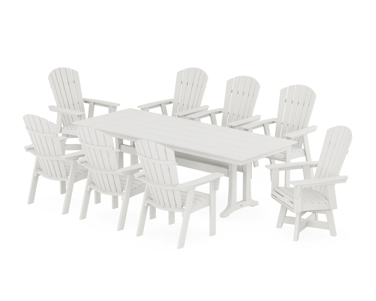 POLYWOOD Nautical Curveback Adirondack Swivel 9-Piece Farmhouse Dining Set with Trestle Legs in Vintage White