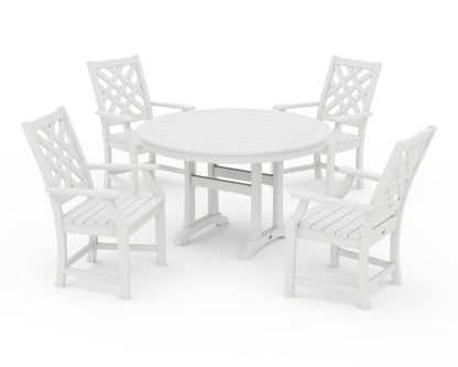 POLYWOOD Wovendale 5-Piece Round Dining Set with Trestle Legs in White