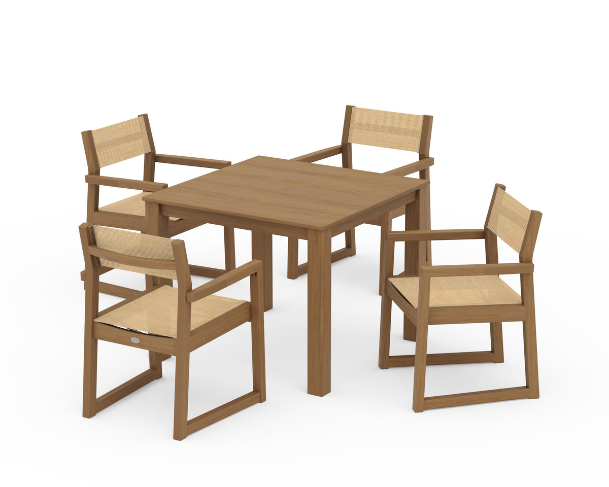POLYWOOD EDGE Sling Arm Chair 5-Piece Parsons Dining Set in Natural / Dupioni Apricot