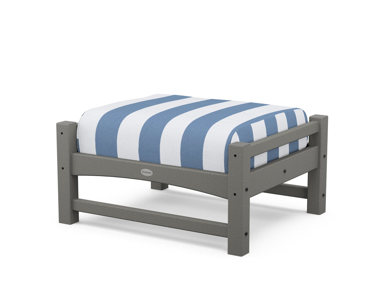 POLYWOOD Club Ottoman in Slate Grey / Cabana Stripe Sky Blue