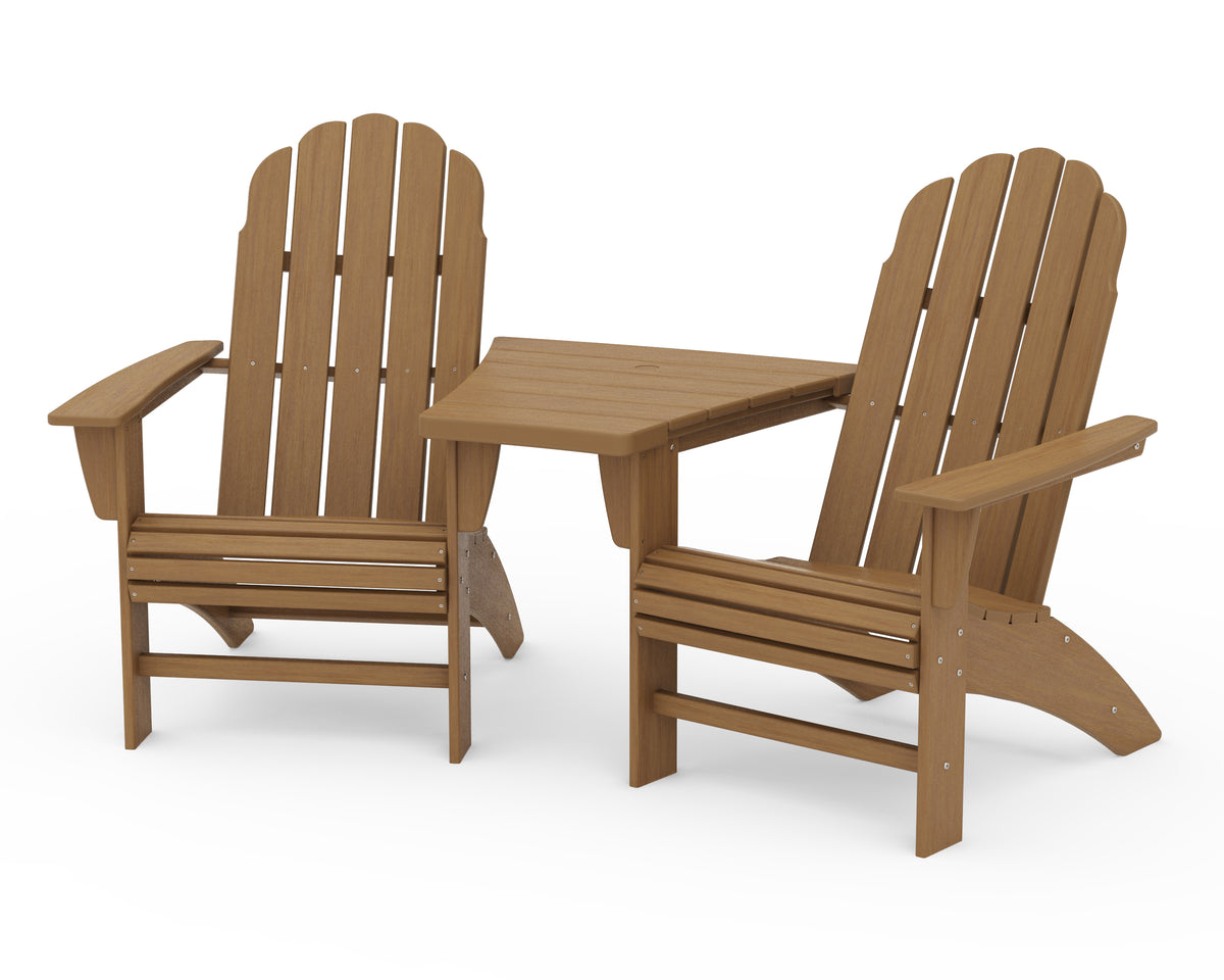 POLYWOOD Vineyard 3-Piece Curveback Adirondack Set with Angled Connecting Table in Natural