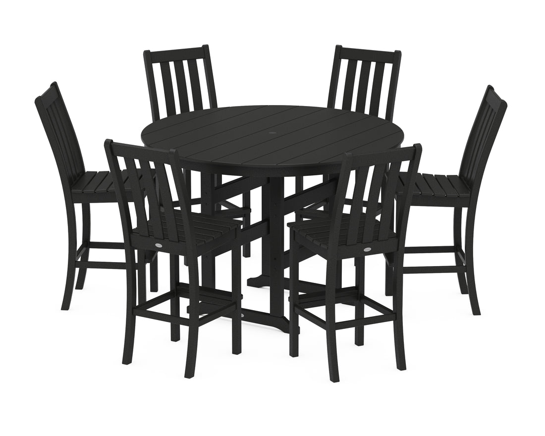 POLYWOOD Vineyard 7-Piece Side Chair Round Farmhouse Bar Set in Black