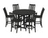 POLYWOOD Vineyard 7-Piece Side Chair Round Farmhouse Bar Set in Black