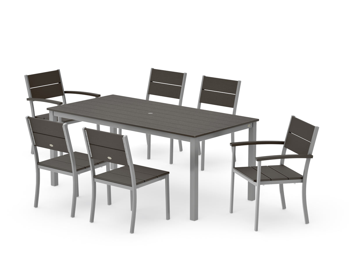 POLYWOOD Main Street 7-Piece Dining Set with Main Street 36" x 72" Dining Table in Silver / Vintage Coffee