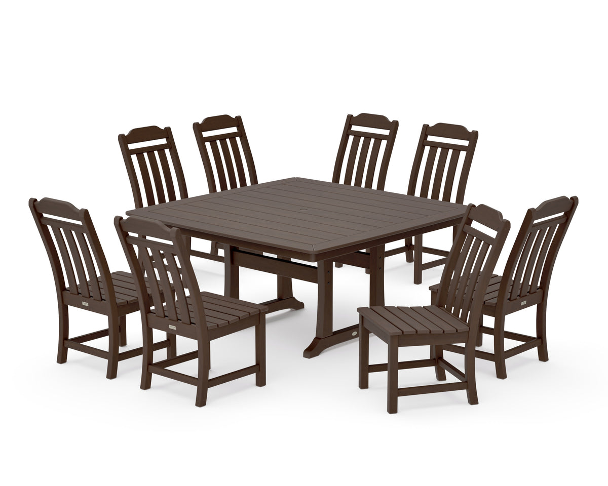 POLYWOOD Cottage 9-Piece Square Side Chair Dining Set with Trestle Legs in Kona