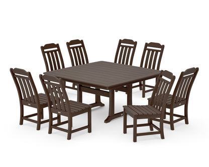 POLYWOOD Cottage 9-Piece Square Side Chair Dining Set with Trestle Legs in Kona
