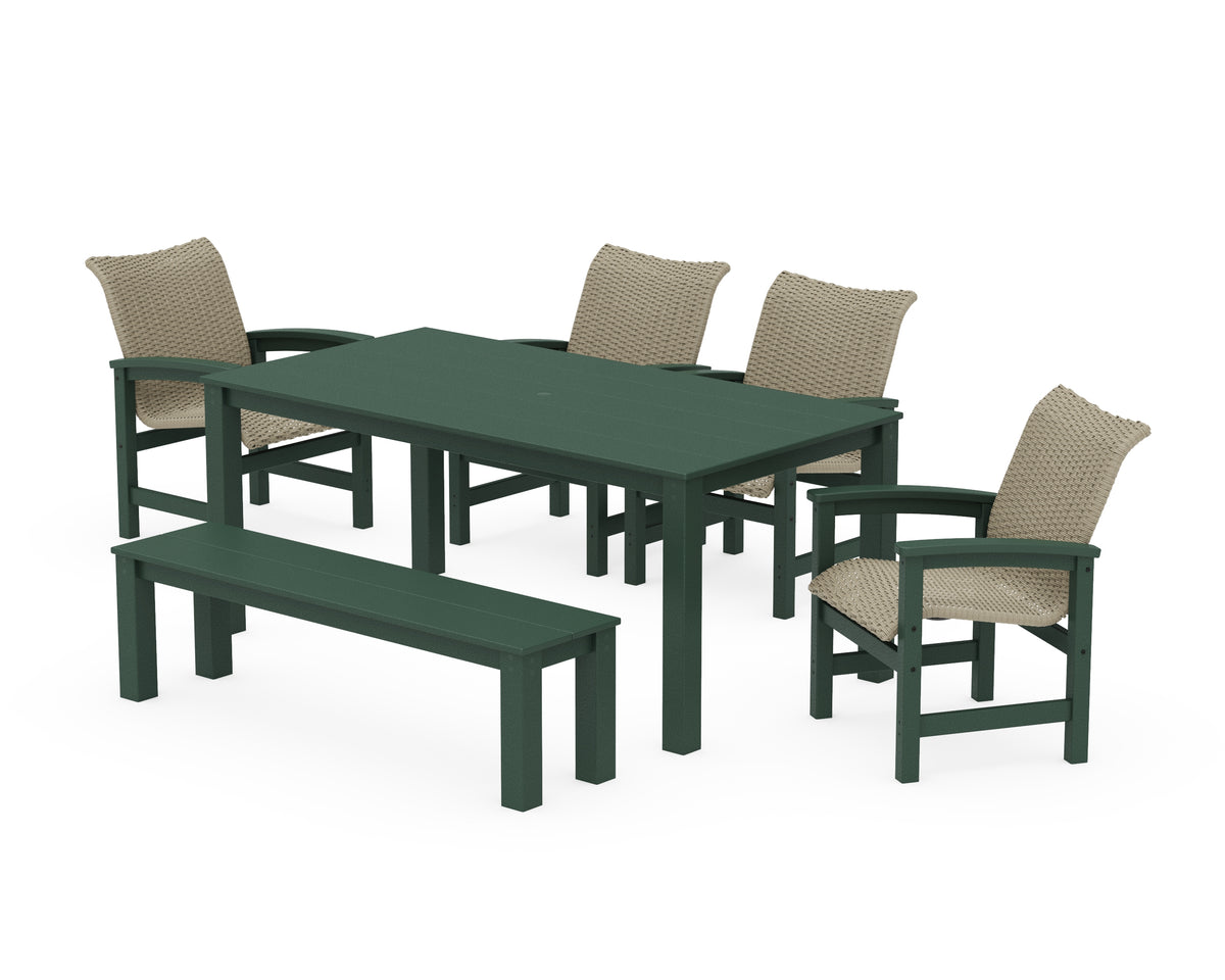 POLYWOOD Coastal Woven 6-Piece Parsons Dining Set with Bench in Green / Dune Grass