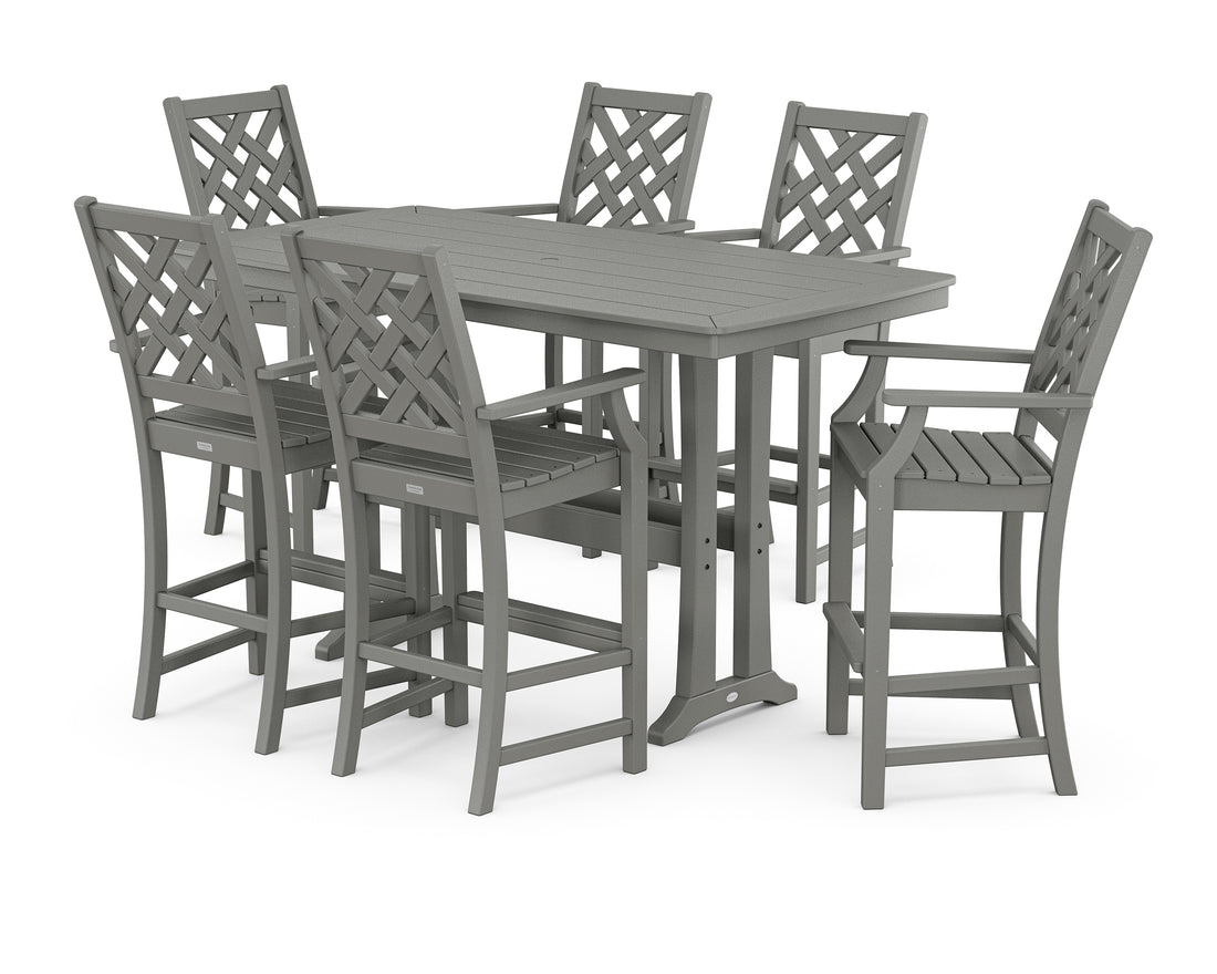 POLYWOOD Country Living Wovendale Arm Chair 7-Piece Bar Set with Trestle Legs in Slate Grey