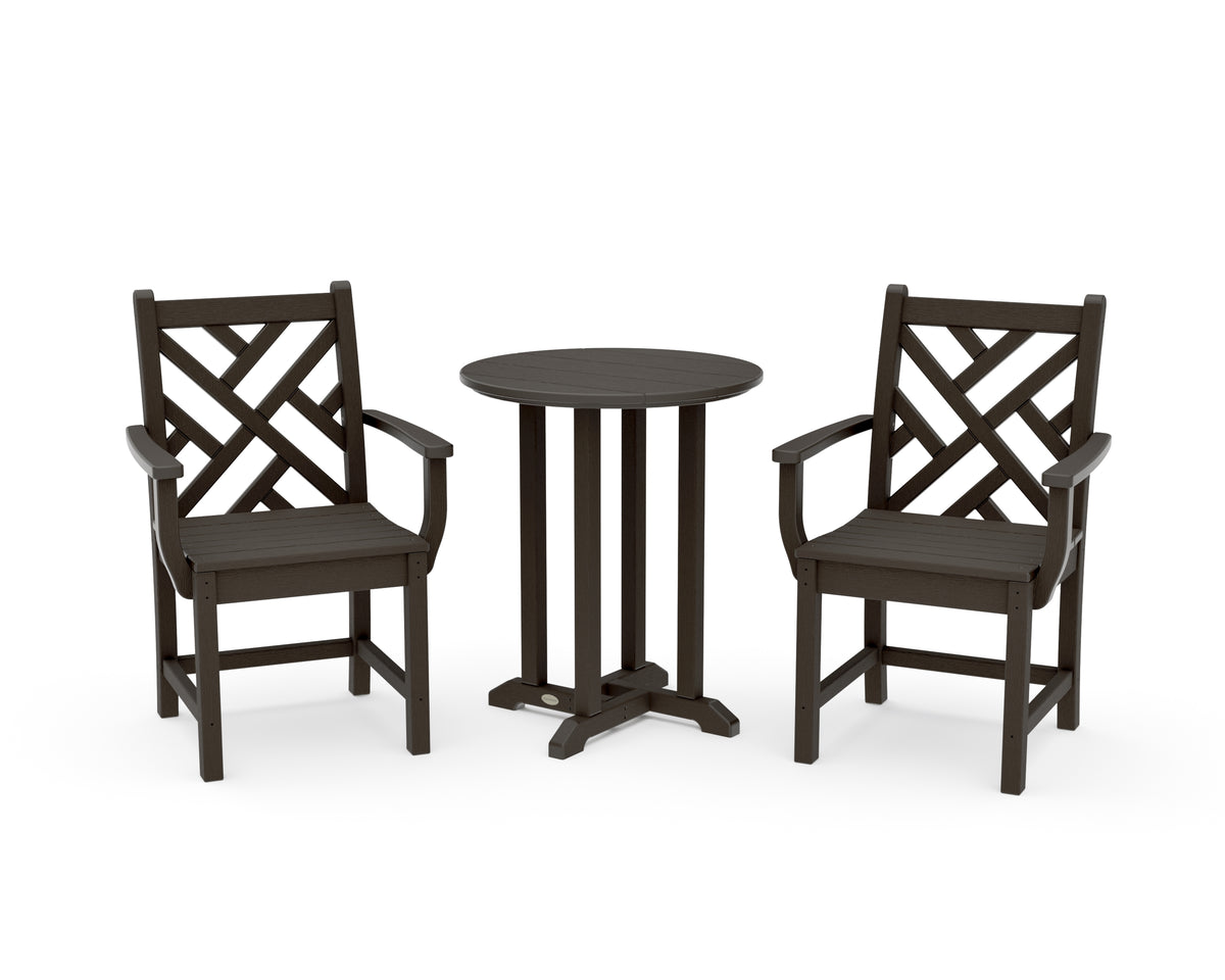 POLYWOOD Chippendale 3-Piece Round Bistro Dining Set in Vintage Coffee