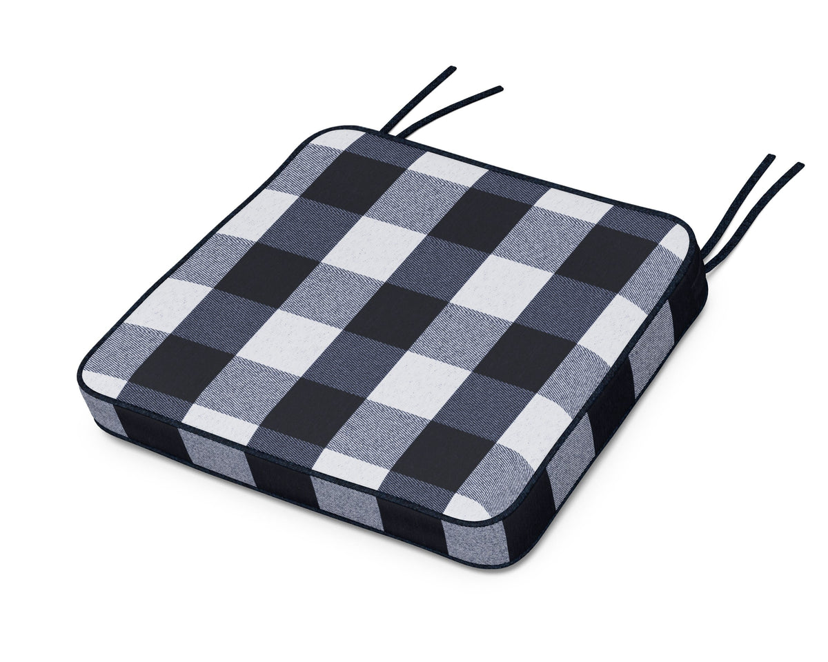 POLYWOOD Chinoiserie Arm Chair Seat Cushion in Buffalo Plaid Marine Indigo