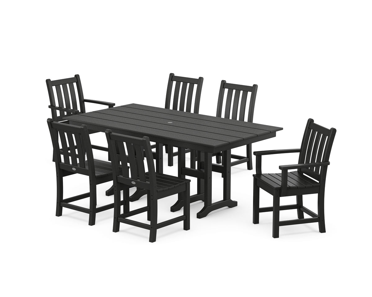 POLYWOOD Traditional Garden 7-Piece Farmhouse Dining Set in Black