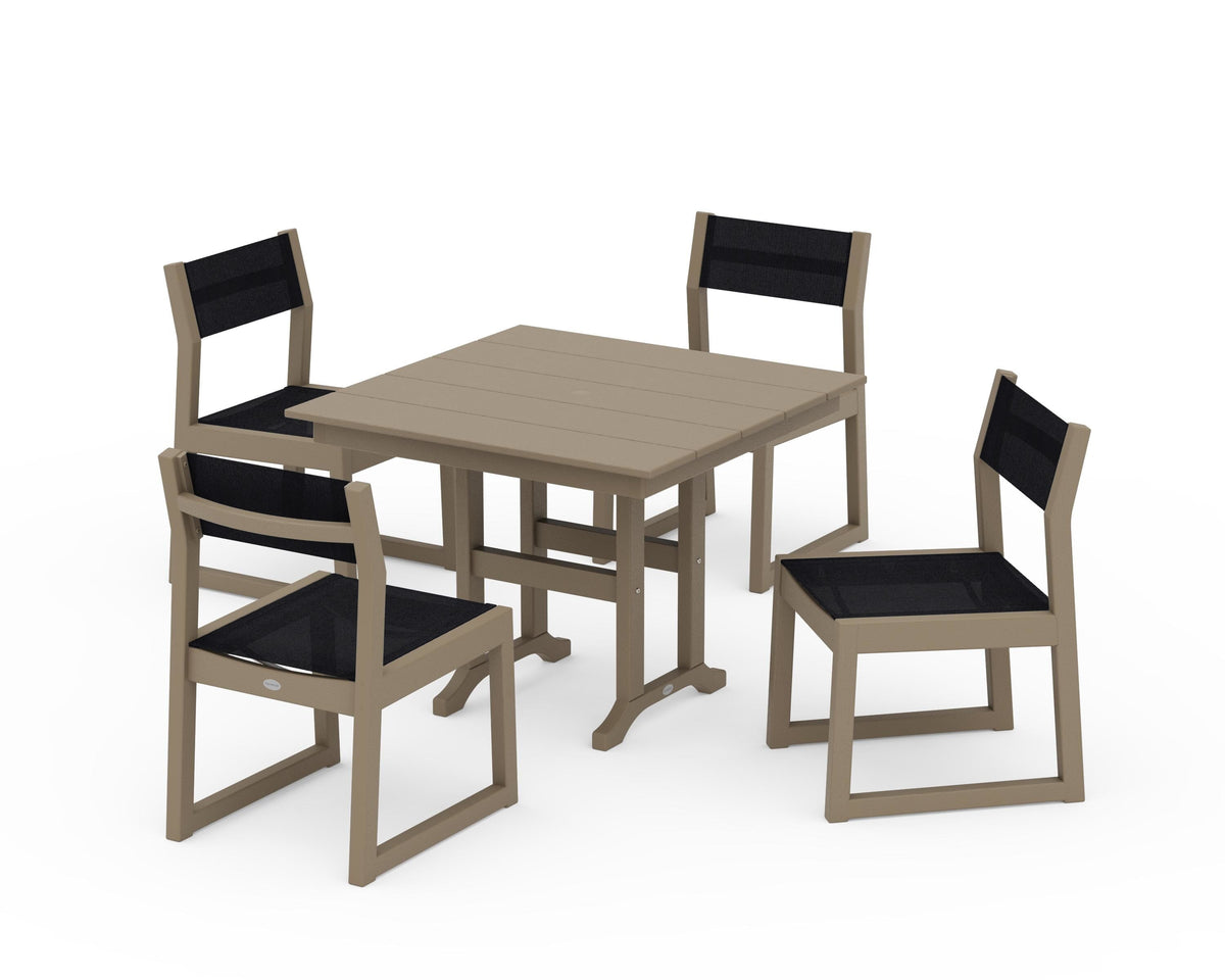 POLYWOOD EDGE Sling Side Chair 5-Piece Farmhouse Dining Set in Vintage Sahara / Black