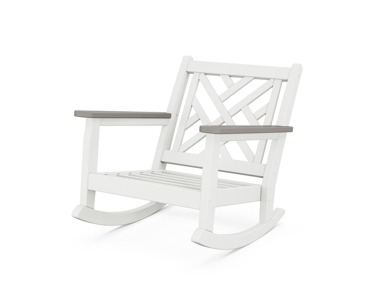 POLYWOOD Chippendale Deep Seating Rocking Chair Frame in White / Driftwood