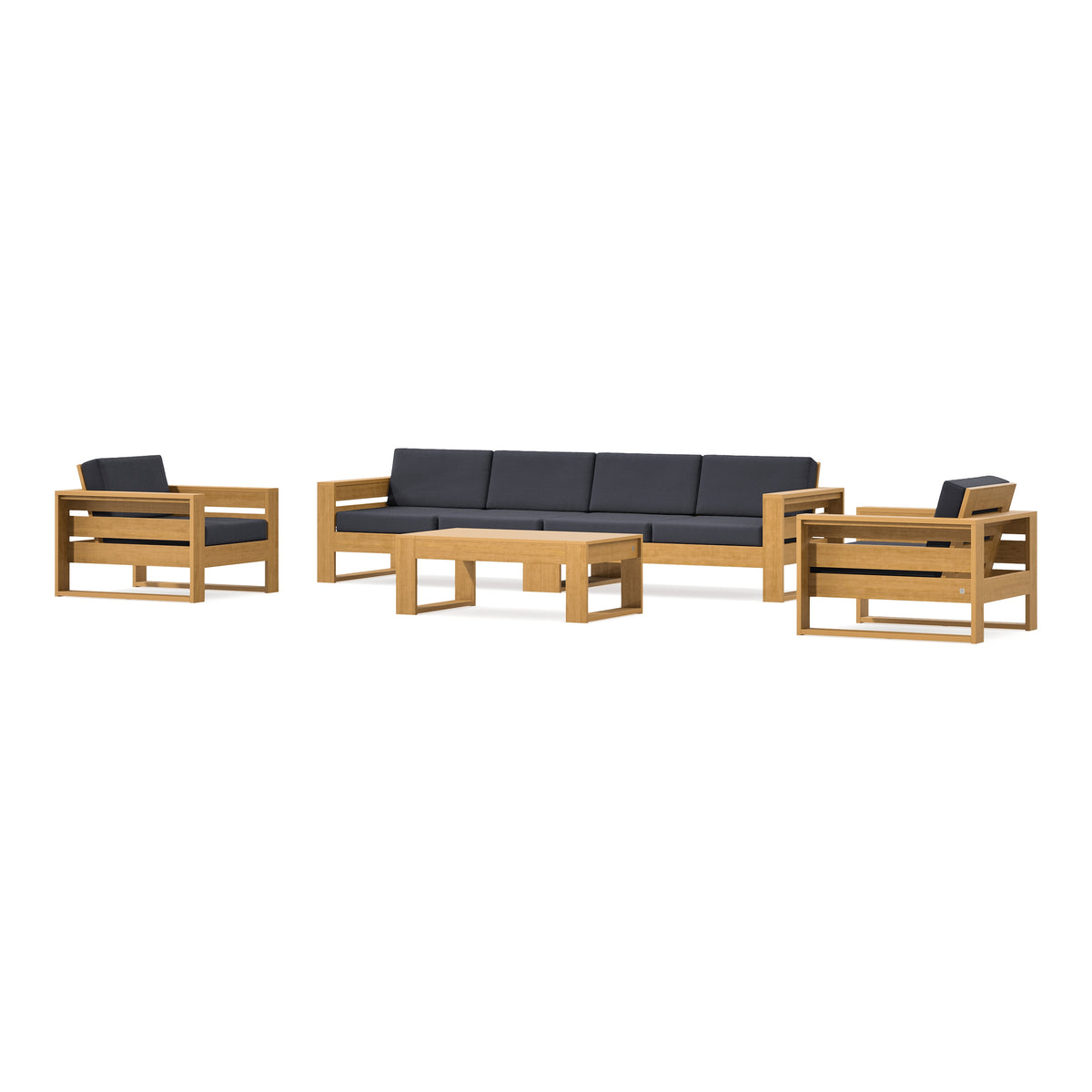 POLYWOOD PW Designer Series Latitude 5-Piece Lounge Sofa Set in Natural / Midnight Linen