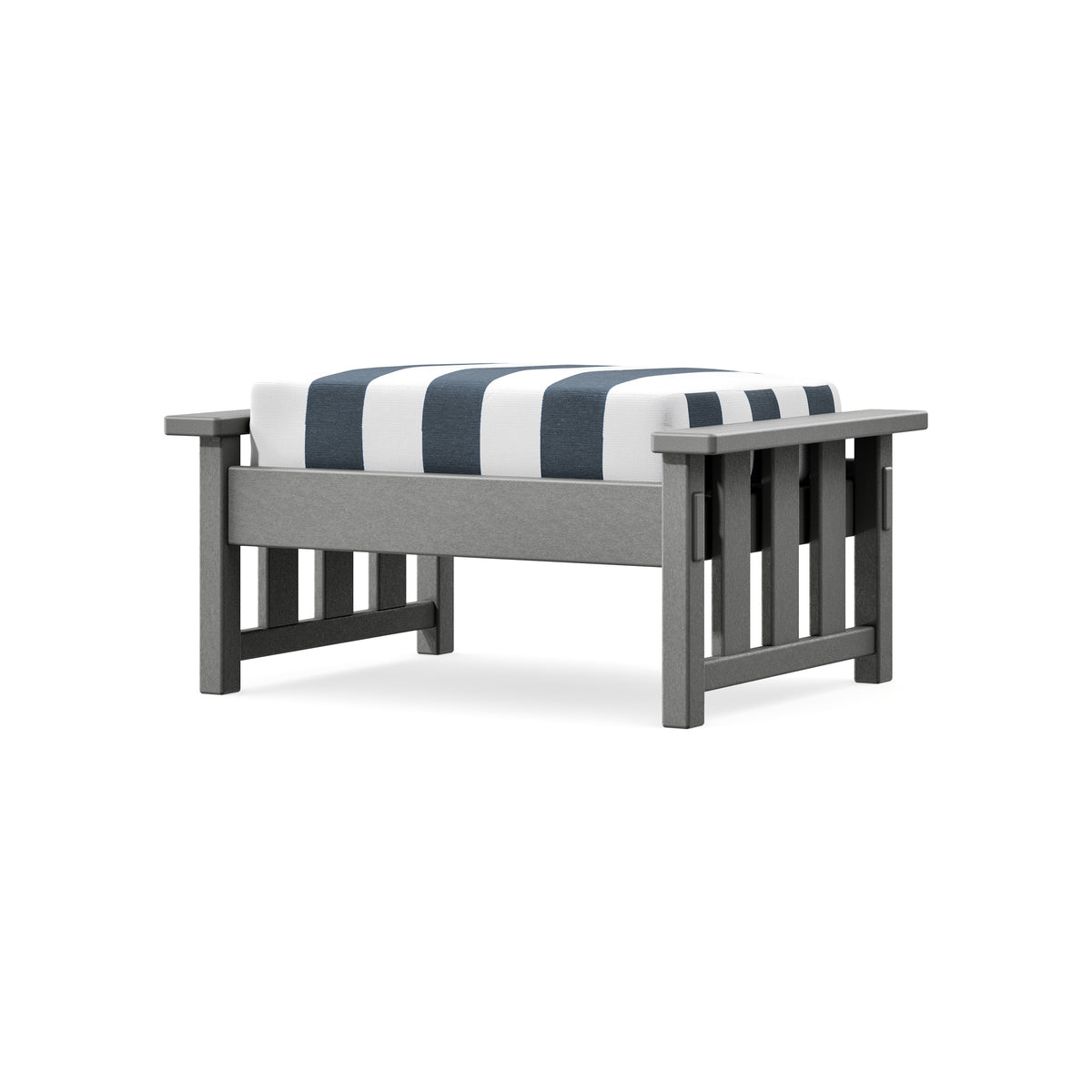 POLYWOOD Acadia Deep Seating Ottoman in Slate Grey / Cabana Stripe Marine Indigo