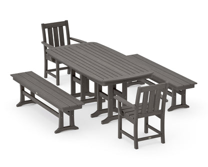 POLYWOOD Oxford 5-Piece Dining Set with Benches in Driftwood